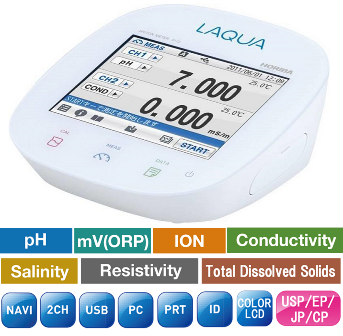 Horiba F-74 Zweikanal pH/Redox/Ionen/Leitfähigkeit/Widerstand/Salzgehalt/TDS/Temperatur Labor Messgerät mit Touchscreen